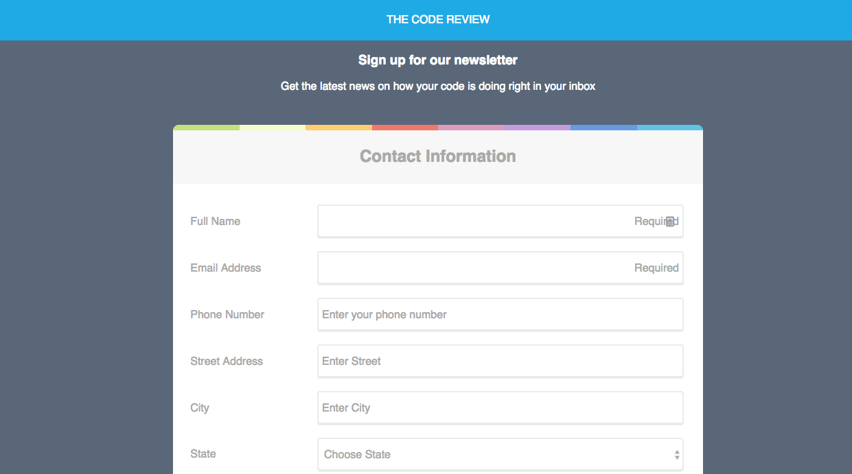 Online registration form